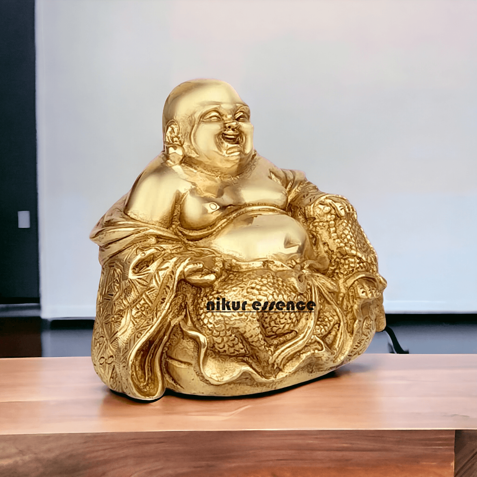 Buy Laughing Buddha Sitting Brass Statue - Enhance Prosperity, Joy, and Harmony with an Exquisite Decorative Piece Nikuressence