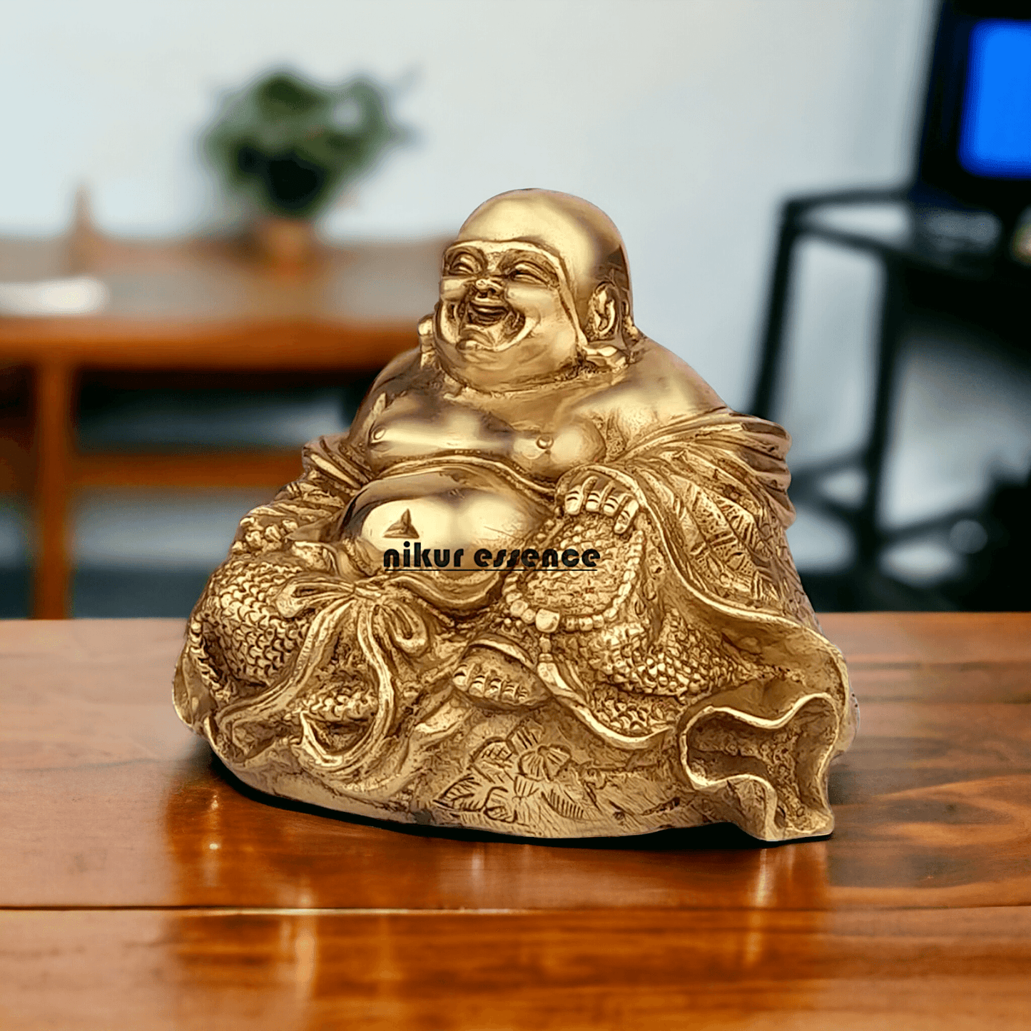 Buy Laughing Buddha Sitting Brass Statue - Enhance Prosperity, Joy, and Harmony with an Exquisite Decorative Piece Nikuressence
