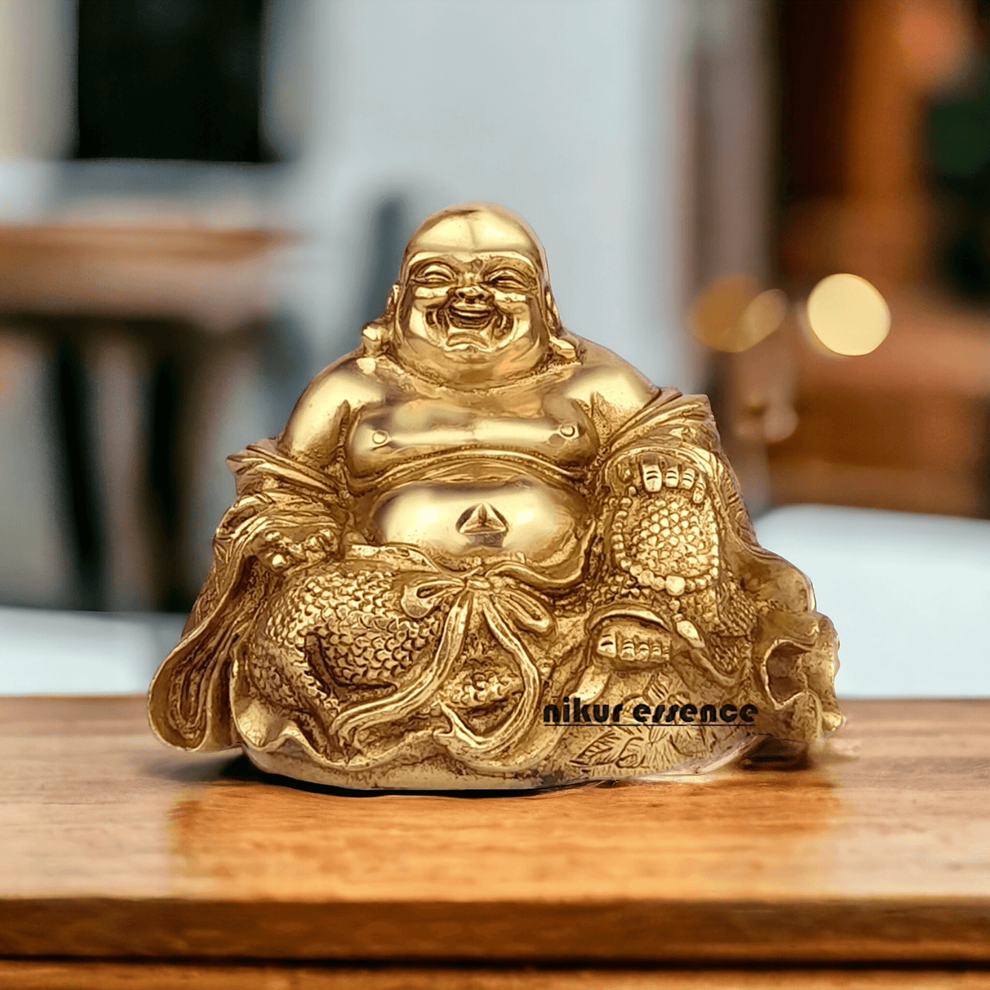 Buy Laughing Buddha Sitting Brass Statue - Enhance Prosperity, Joy, and Harmony with an Exquisite Decorative Piece Nikuressence
