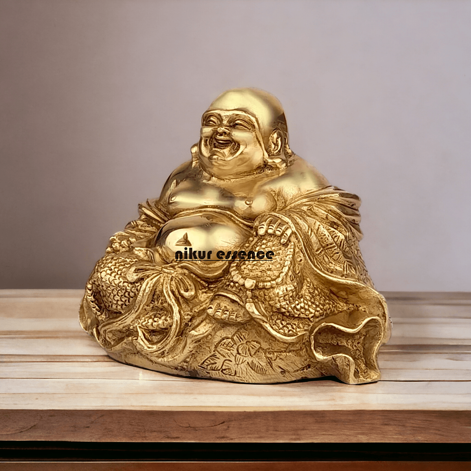 Buy Laughing Buddha Sitting Brass Statue - Enhance Prosperity, Joy, and Harmony with an Exquisite Decorative Piece Nikuressence