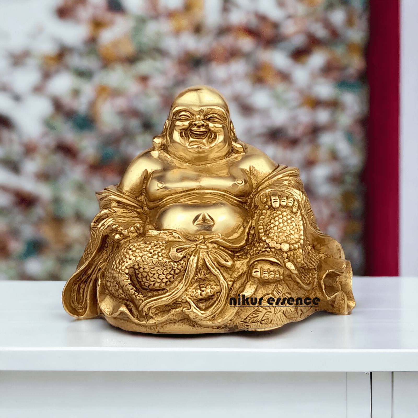 Buy Laughing Buddha Sitting Brass Statue - Enhance Prosperity, Joy, and Harmony with an Exquisite Decorative Piece Nikuressence