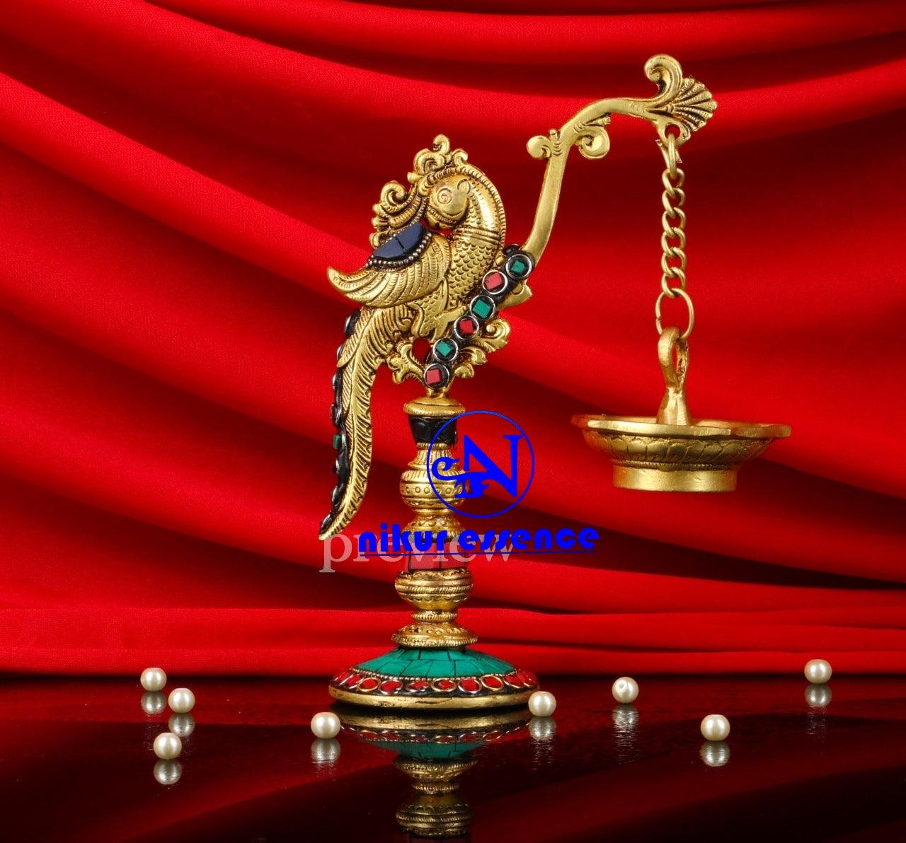 Peacock Oil Diya Lamp with Stone Work: A Stunning Piece of Art for Home Decor, Spiritual Growth, and Illumination Nikuressence