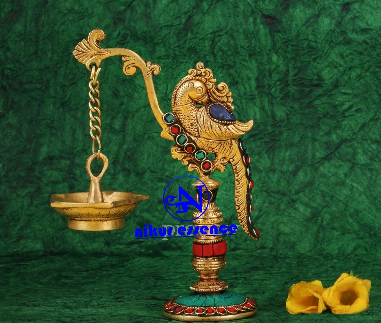 Peacock Oil Diya Lamp with Stone Work: A Stunning Piece of Art for Home Decor, Spiritual Growth, and Illumination Nikuressence