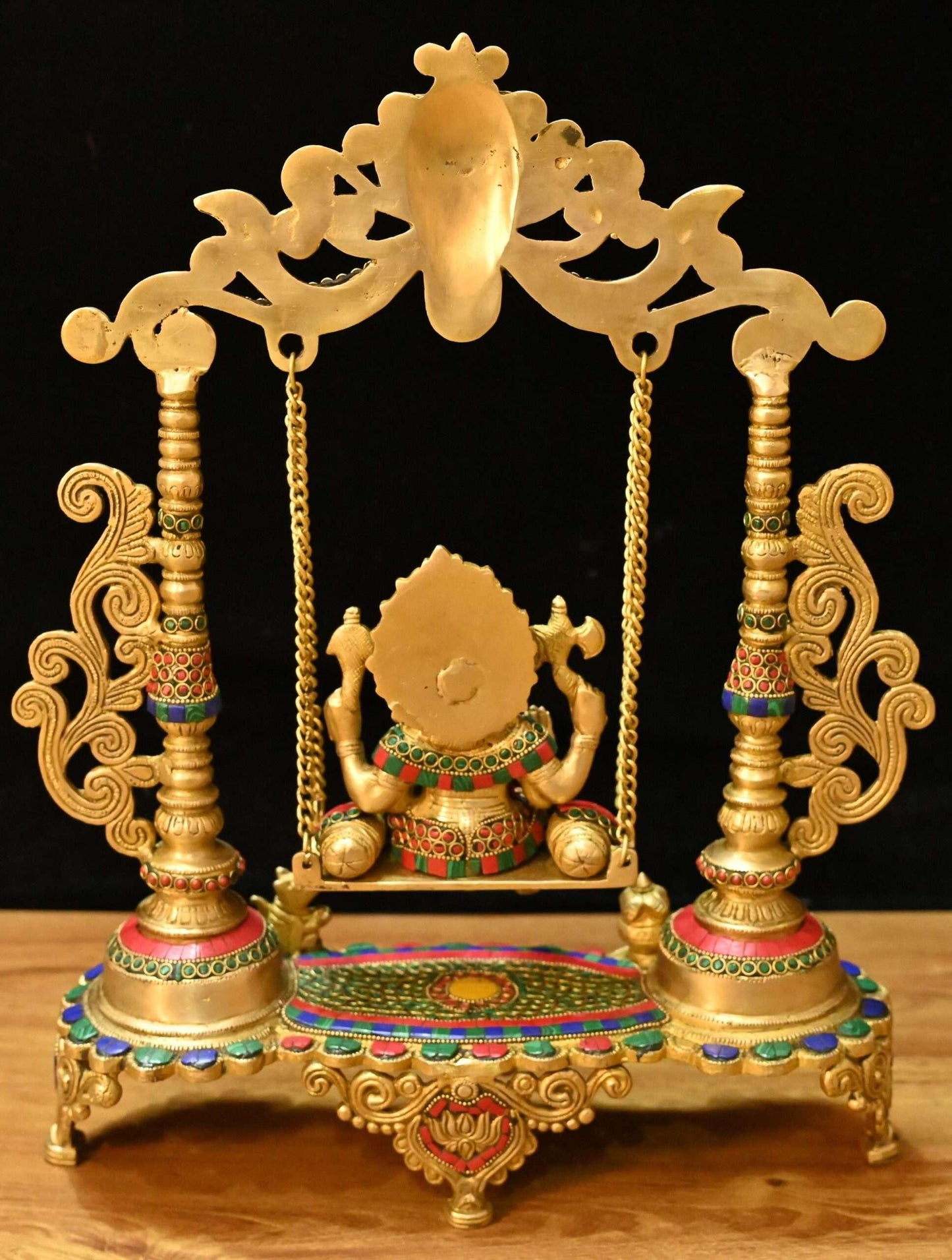 Online buy Brass Ganesha swing on Jhula with Kirtimukha at Top with beautiful Stone work Nikuressence