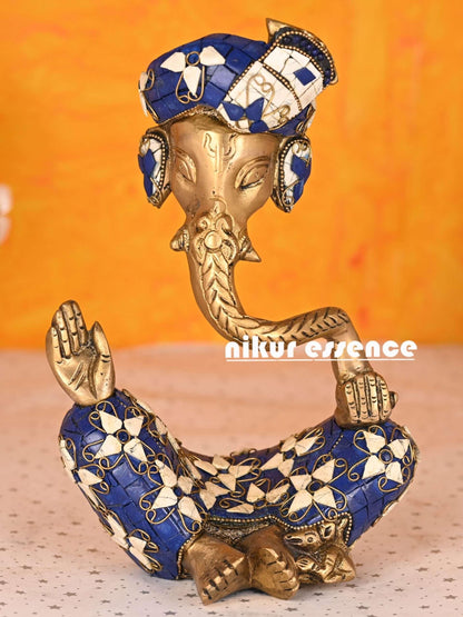Buy Ganesha Brass Idol with Intricate White and Blue Stone work Nikuressence