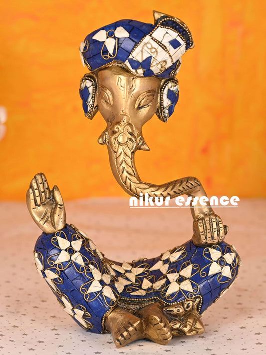 Buy Ganesha Brass Idol with Intricate White and Blue Stone work Nikuressence