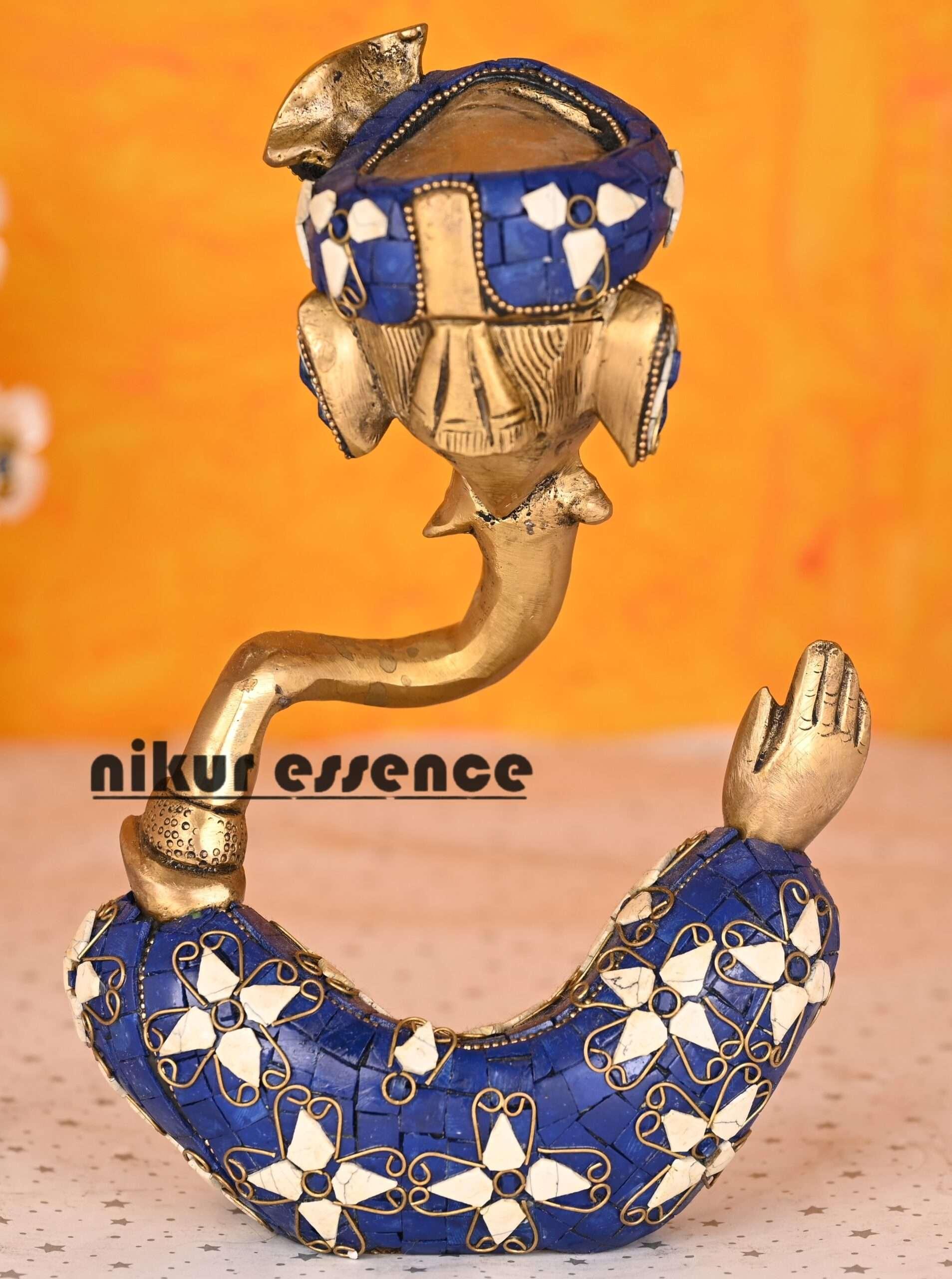 Buy Ganesha Brass Idol with Intricate White and Blue Stone work Nikuressence