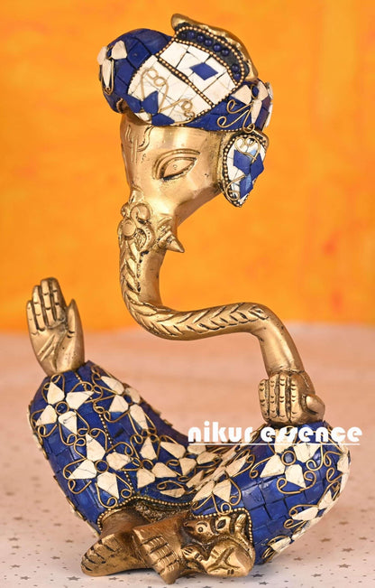 Buy Ganesha Brass Idol with Intricate White and Blue Stone work Nikuressence