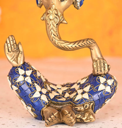 Buy Ganesha Brass Idol with Intricate White and Blue Stone work Nikuressence