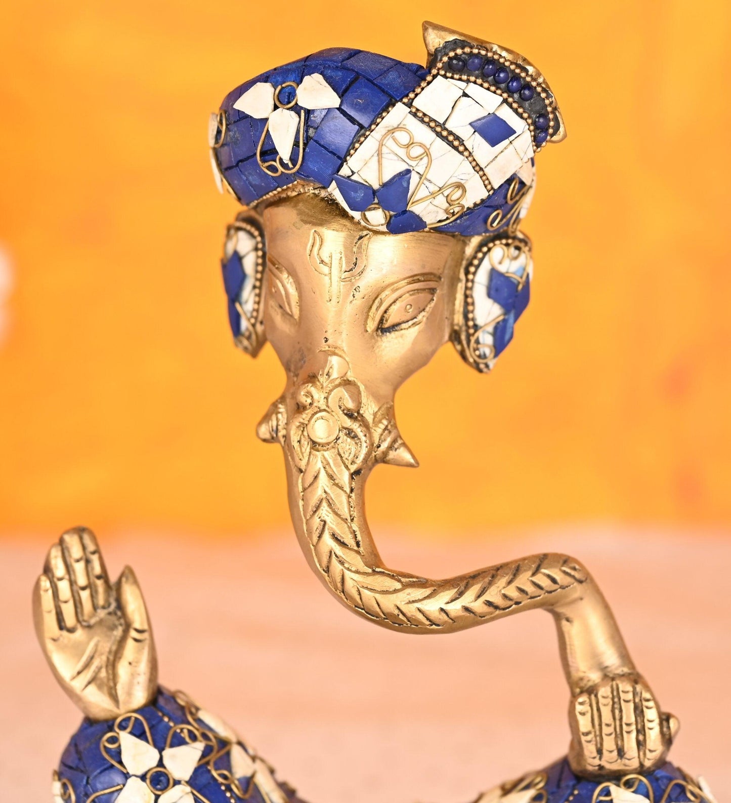 Buy Ganesha Brass Idol with Intricate White and Blue Stone work Nikuressence