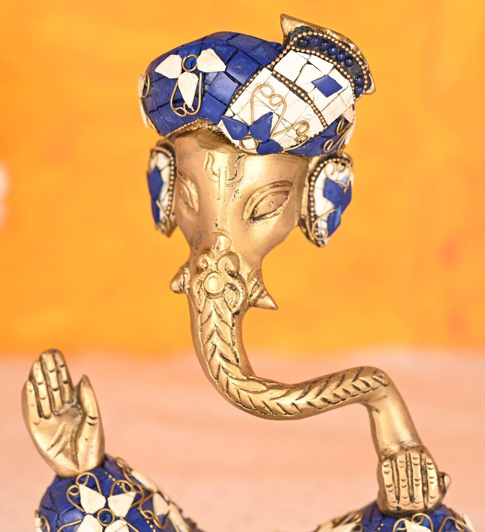 Buy Ganesha Brass Idol with Intricate White and Blue Stone work Nikuressence