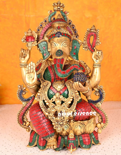 Buy Ganesha Statue with Stone Work -nikur essence Nikuressence