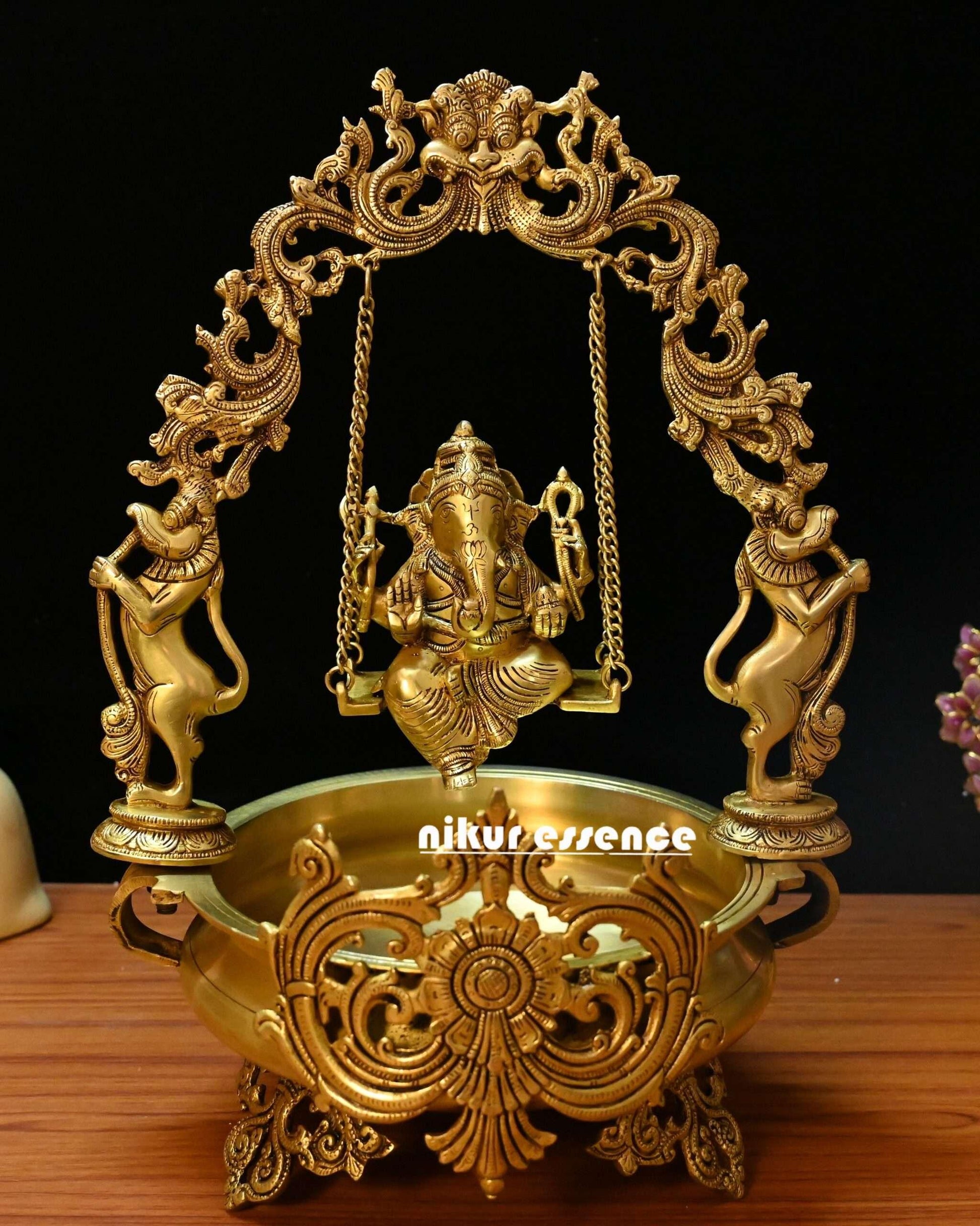 Superfine Brass Ganesha Urli | 21 inch height Nikuressence