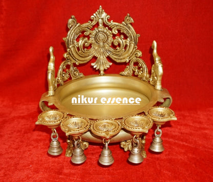 Buy Peacock Urli in brass with 5 Diyas for Spiritual Home Decor and Festive Celebrations nikuressence