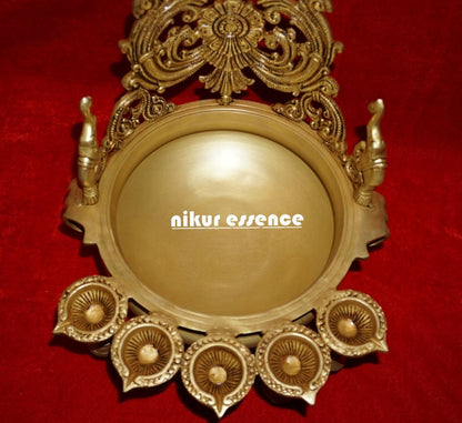 Buy Peacock Urli in brass with 5 Diyas for Spiritual Home Decor and Festive Celebrations nikuressence