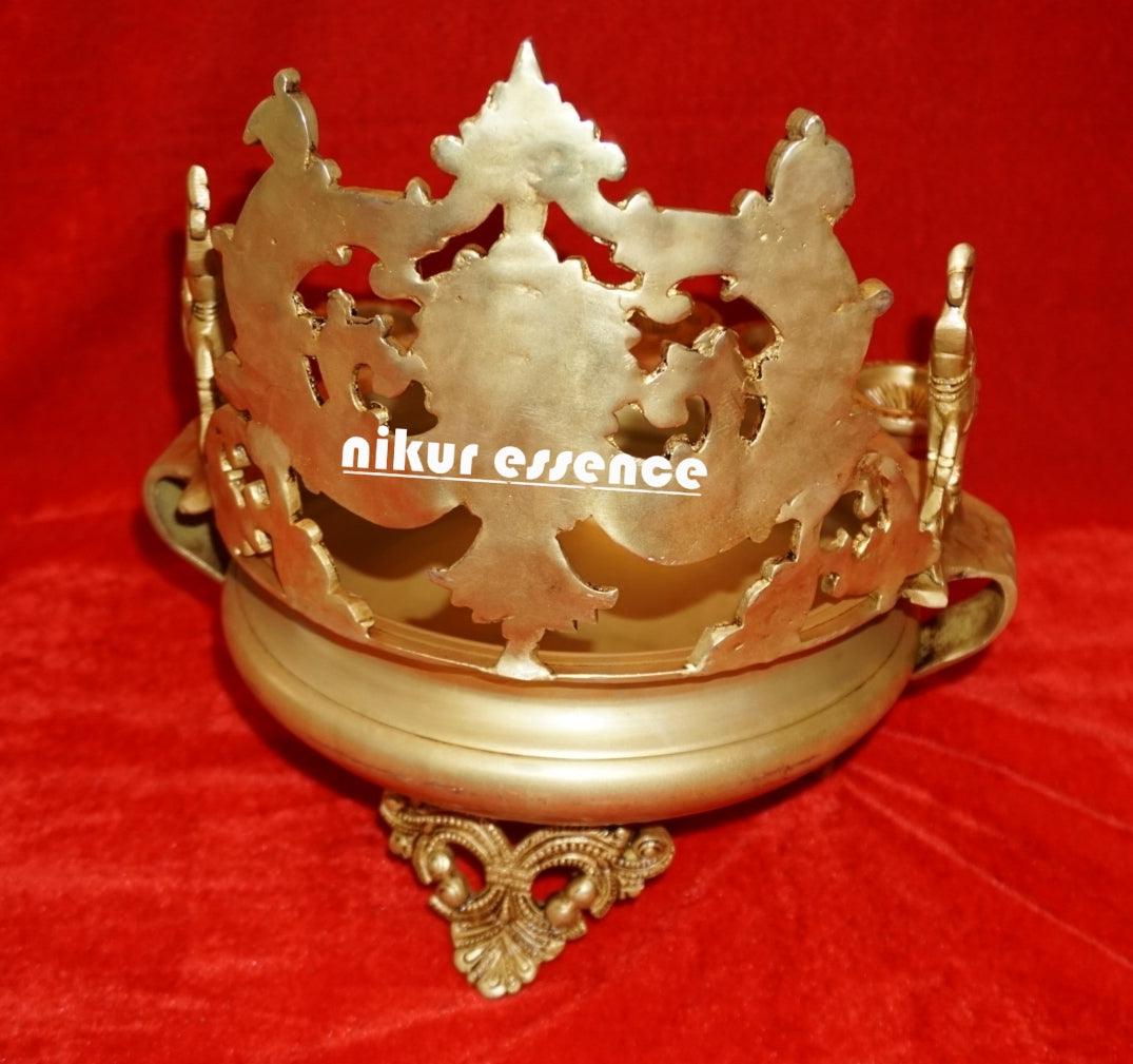 Buy Peacock Urli in brass with 5 Diyas for Spiritual Home Decor and Festive Celebrations nikuressence