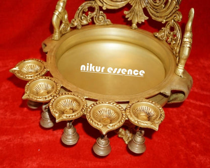 Buy Peacock Urli in brass with 5 Diyas for Spiritual Home Decor and Festive Celebrations nikuressence