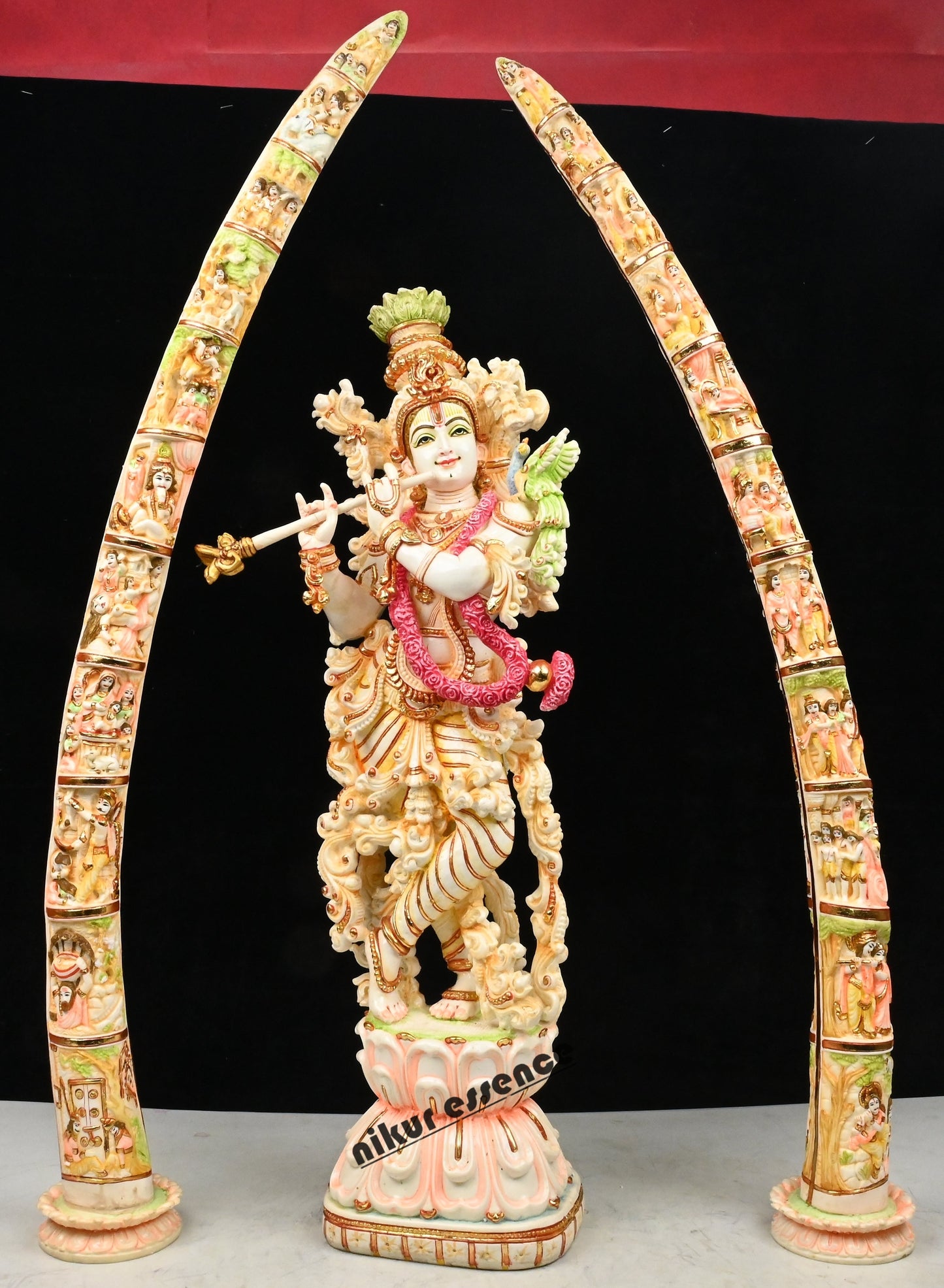 Cultured Marble Krishna Murti with Arch | 30 inch height Nikuressence