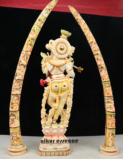 Cultured Marble Krishna Murti with Arch | 30 inch height Nikuressence