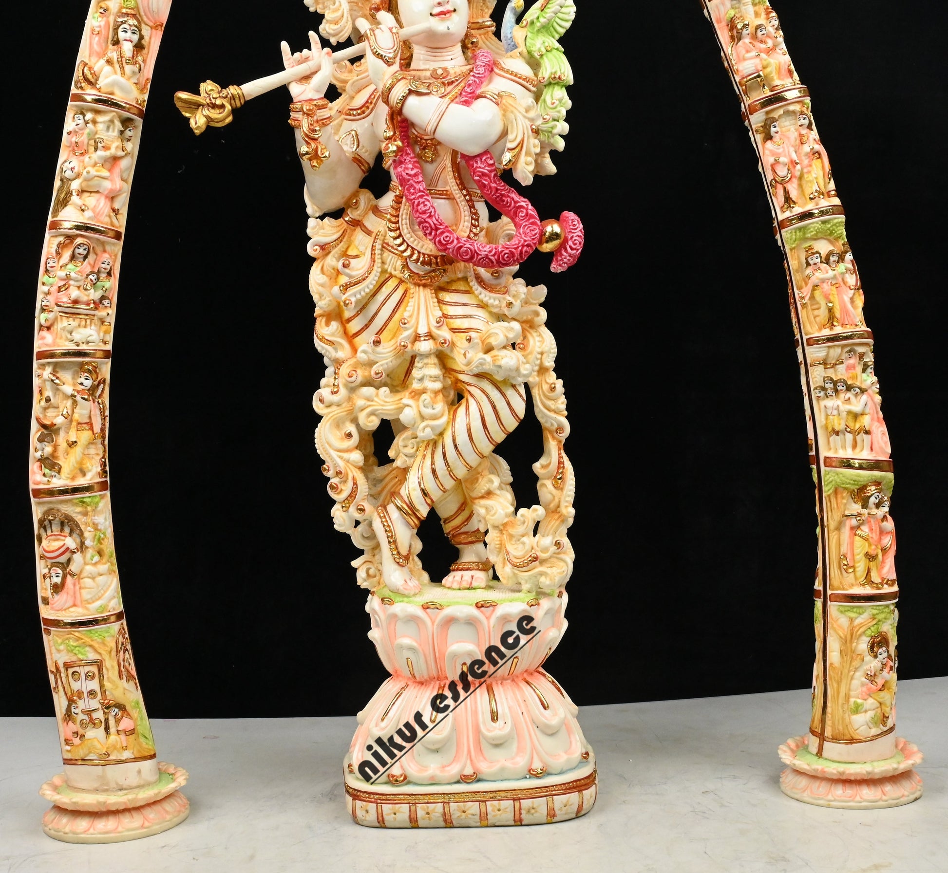 Cultured Marble Krishna Murti with Arch | 30 inch height Nikuressence