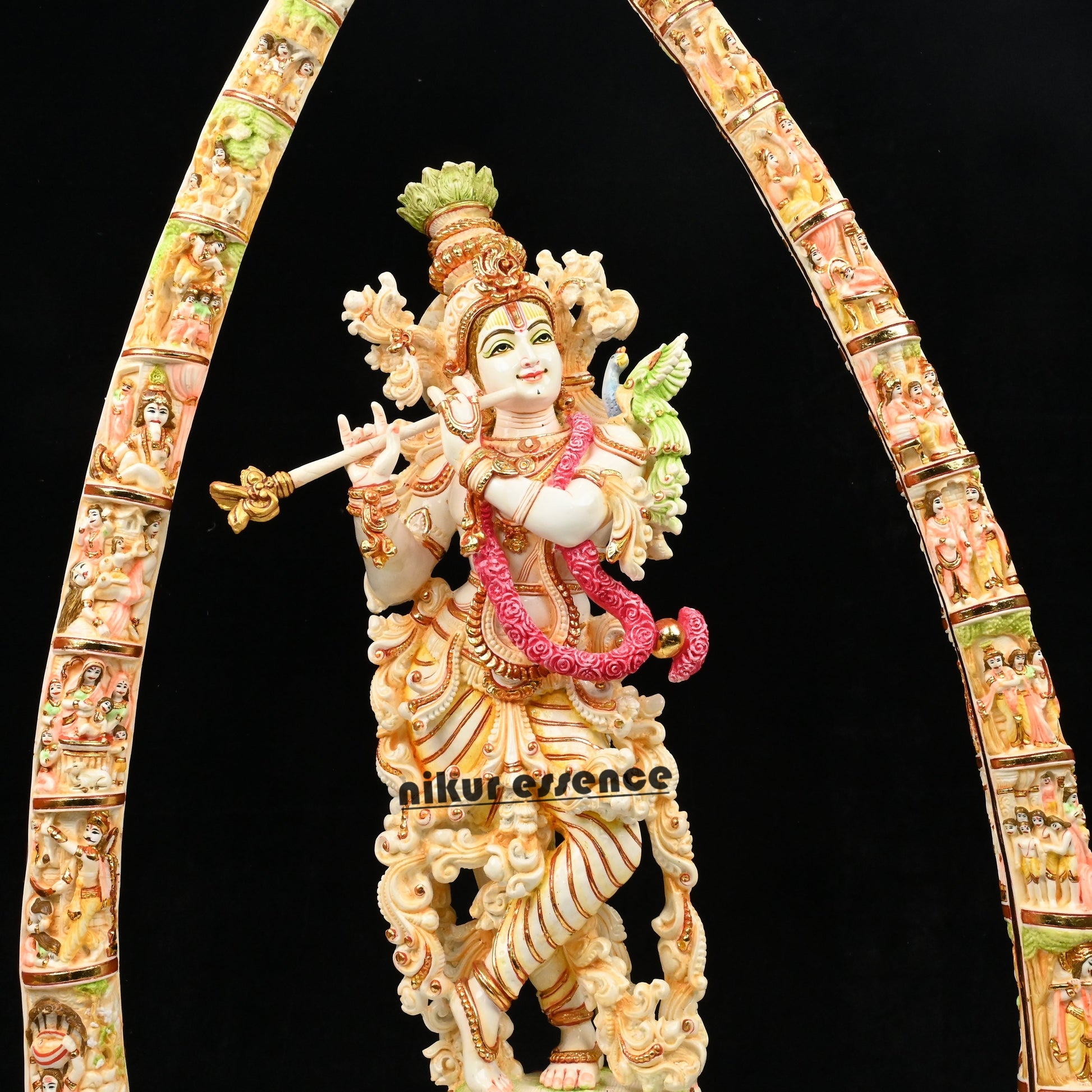 Cultured Marble Krishna Murti with Arch | 30 inch height Nikuressence