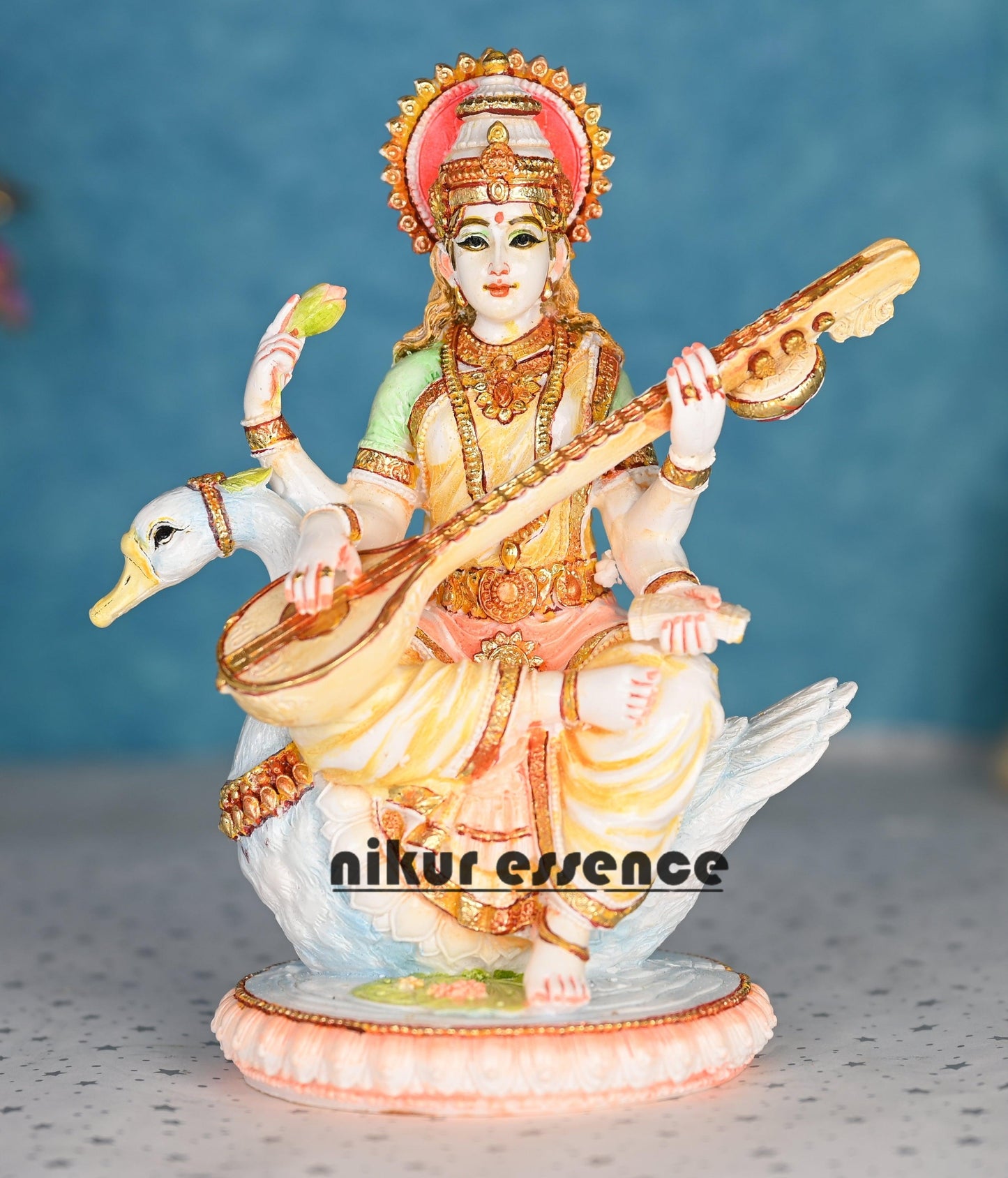 Buy Cultured Marble Saraswati Mata Statue online - Goddess of Knowledge Nikuressence