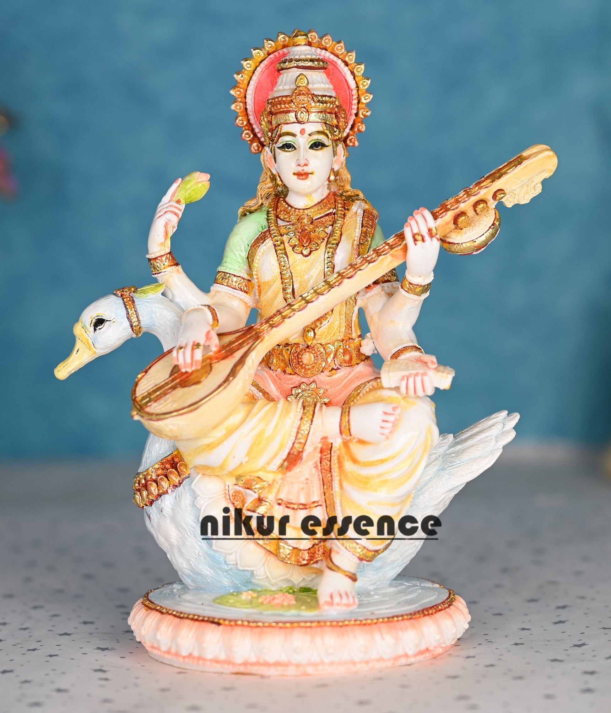 Buy Cultured Marble Saraswati Mata Statue online - Goddess of Knowledge Nikuressence