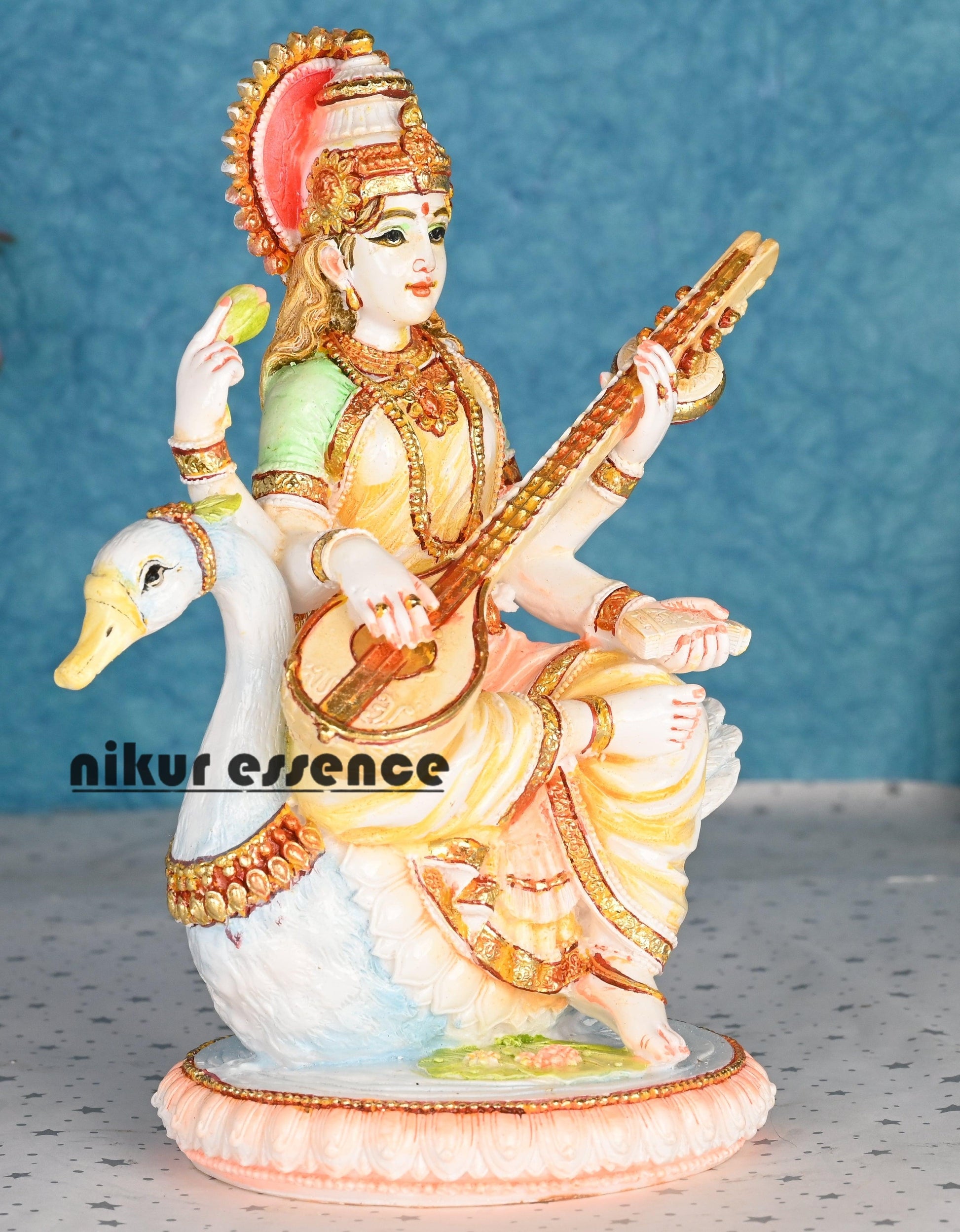 Buy Cultured Marble Saraswati Mata Statue online - Goddess of Knowledge Nikuressence