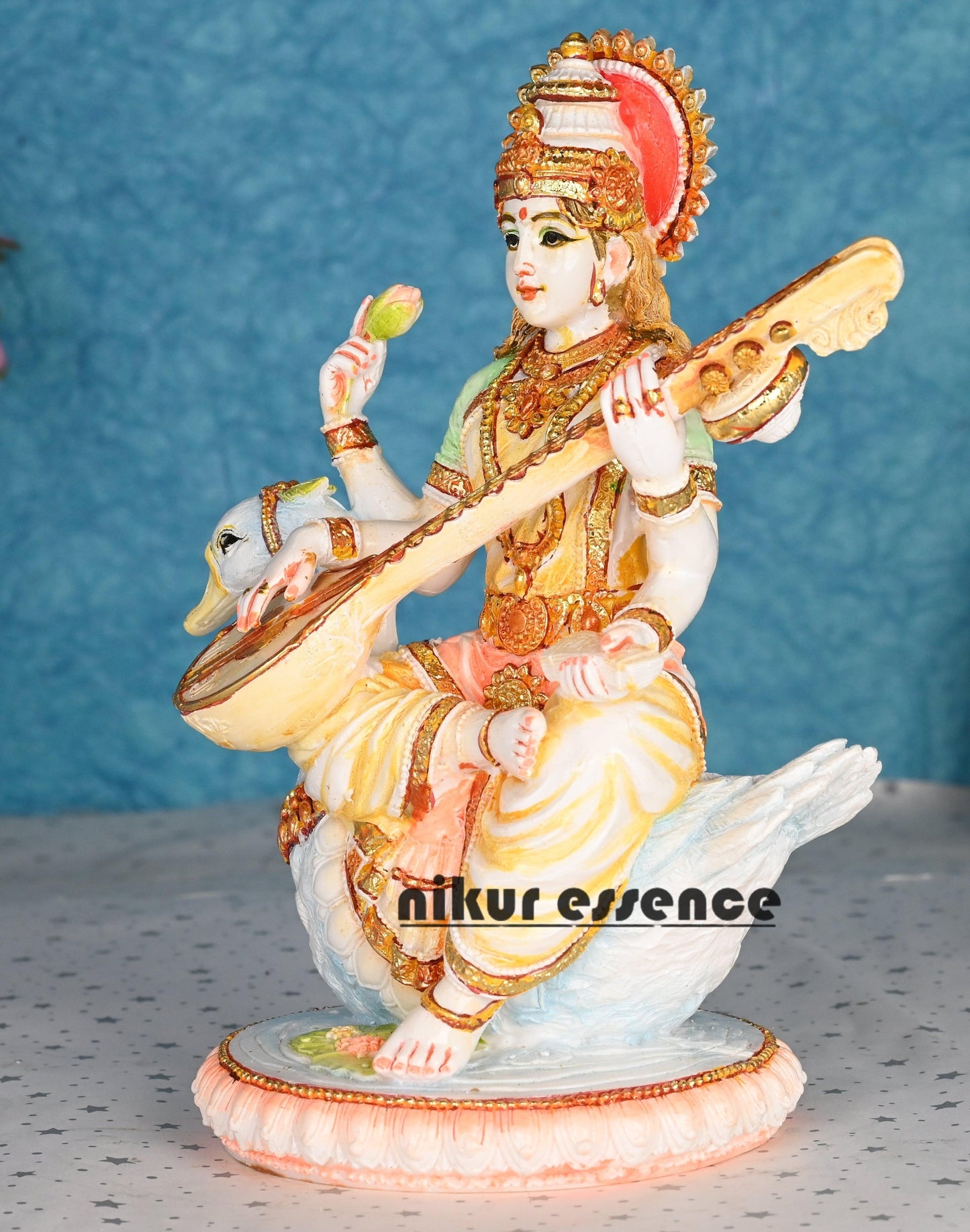 Buy Cultured Marble Saraswati Mata Statue online - Goddess of Knowledge Nikuressence