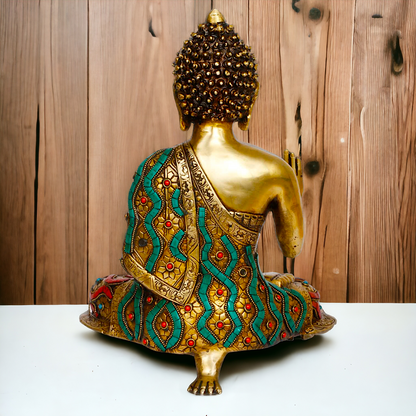 Online Brass Gautam Buddha sitting on singhasan meditation with stone work Idol - 20 inches Nikuressence