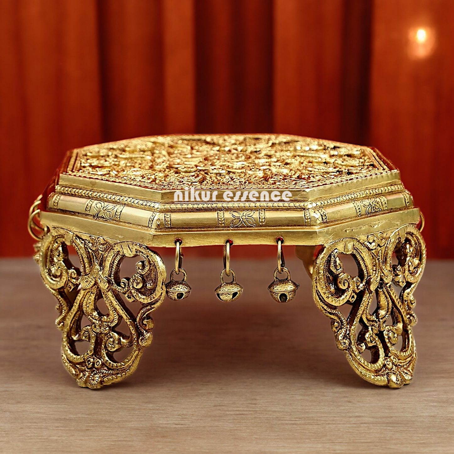 Chowki with Bells ghungroo solid Brass- 10 Inches Nikuressence