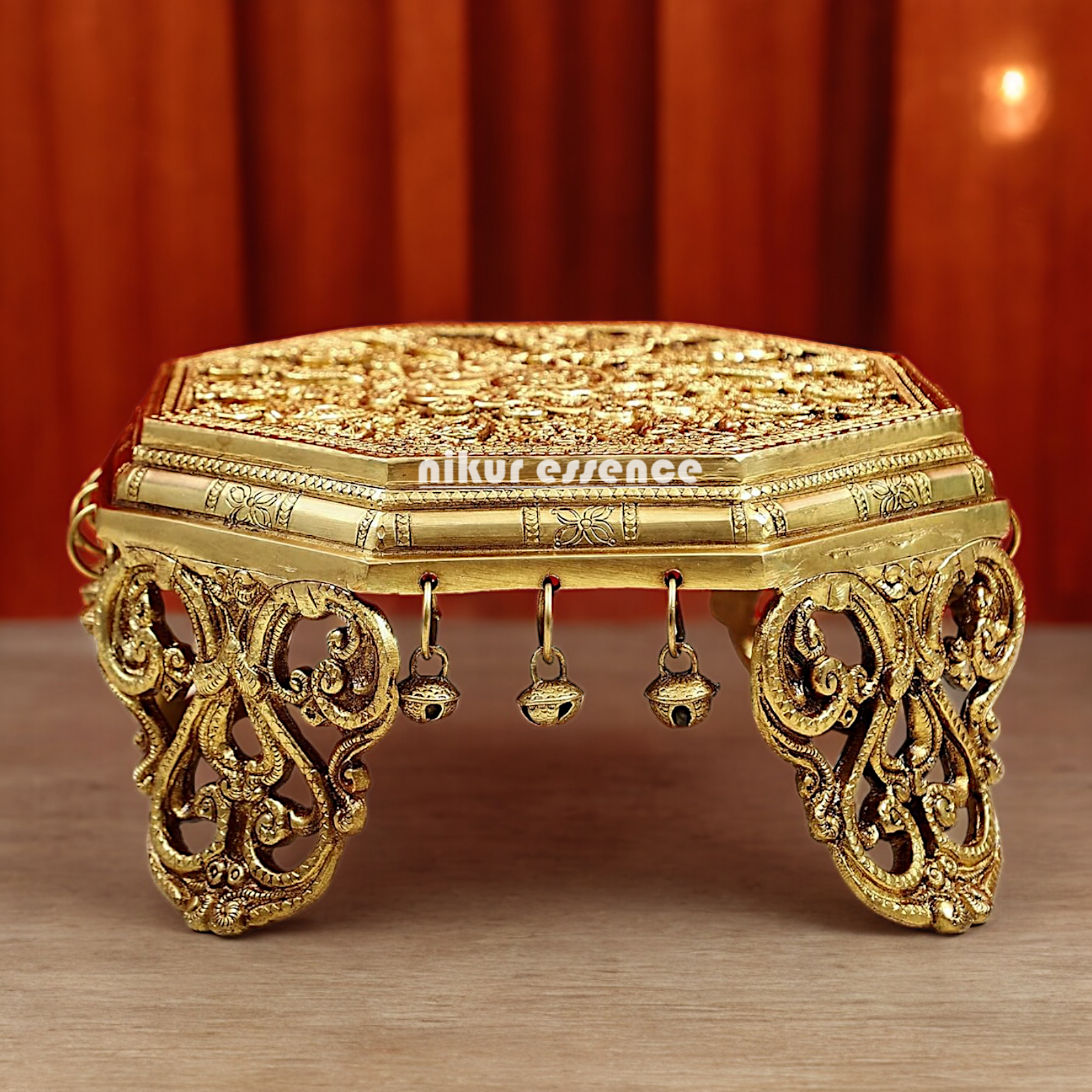 Chowki with Bells ghungroo solid Brass- 10 Inches Nikuressence