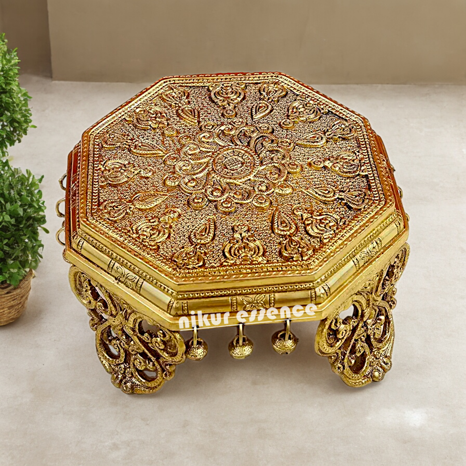 Chowki with Bells ghungroo solid Brass- 10 Inches Nikuressence