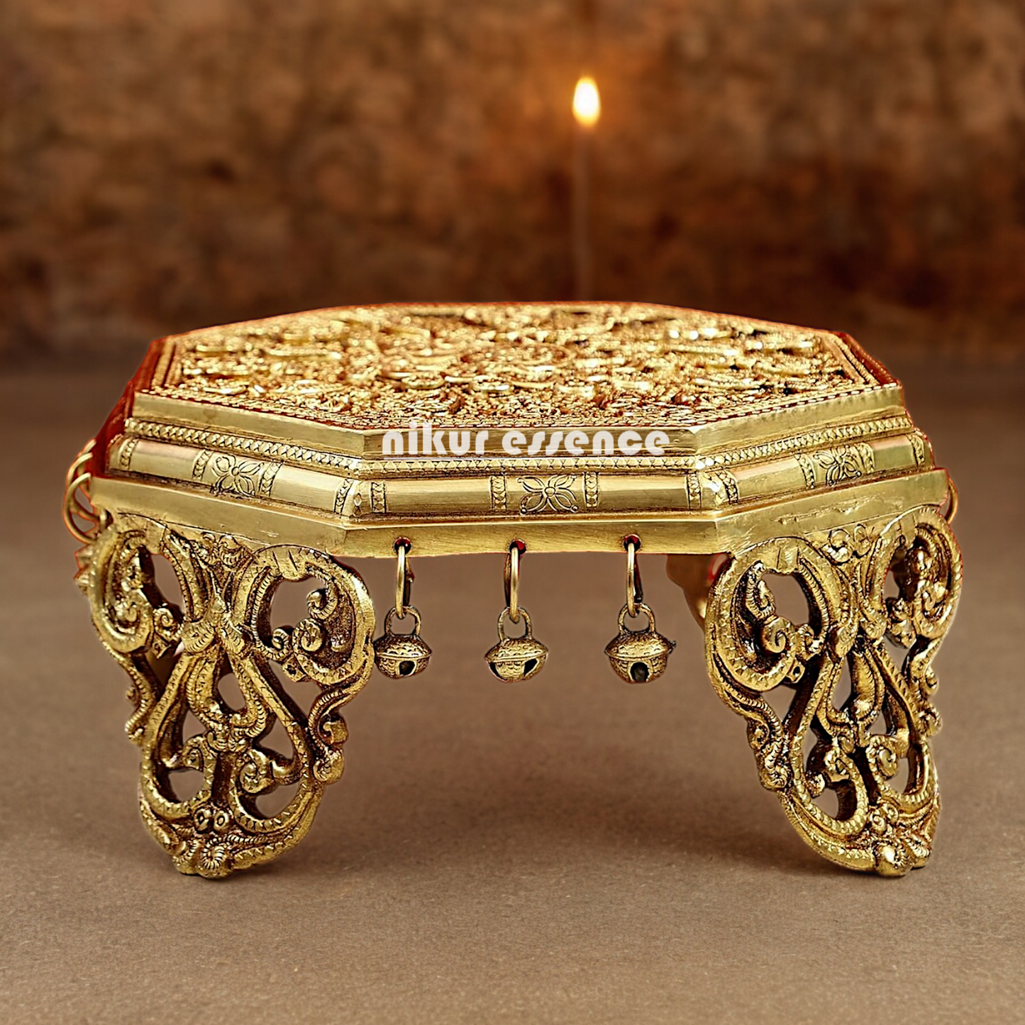 Chowki with Bells ghungroo solid Brass- 10 Inches Nikuressence