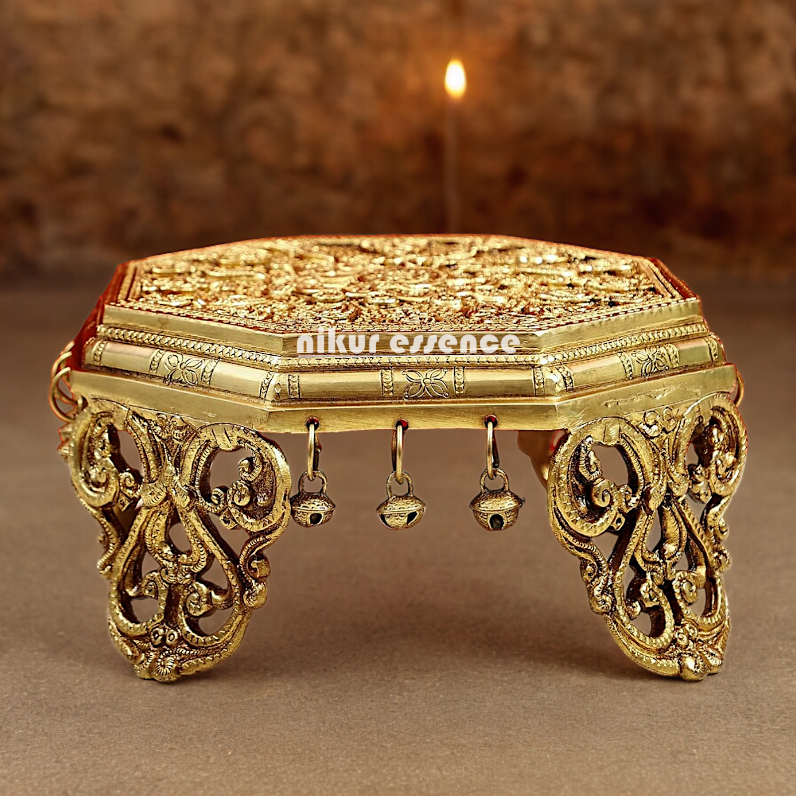 Chowki with Bells ghungroo solid Brass- 10 Inches Nikuressence