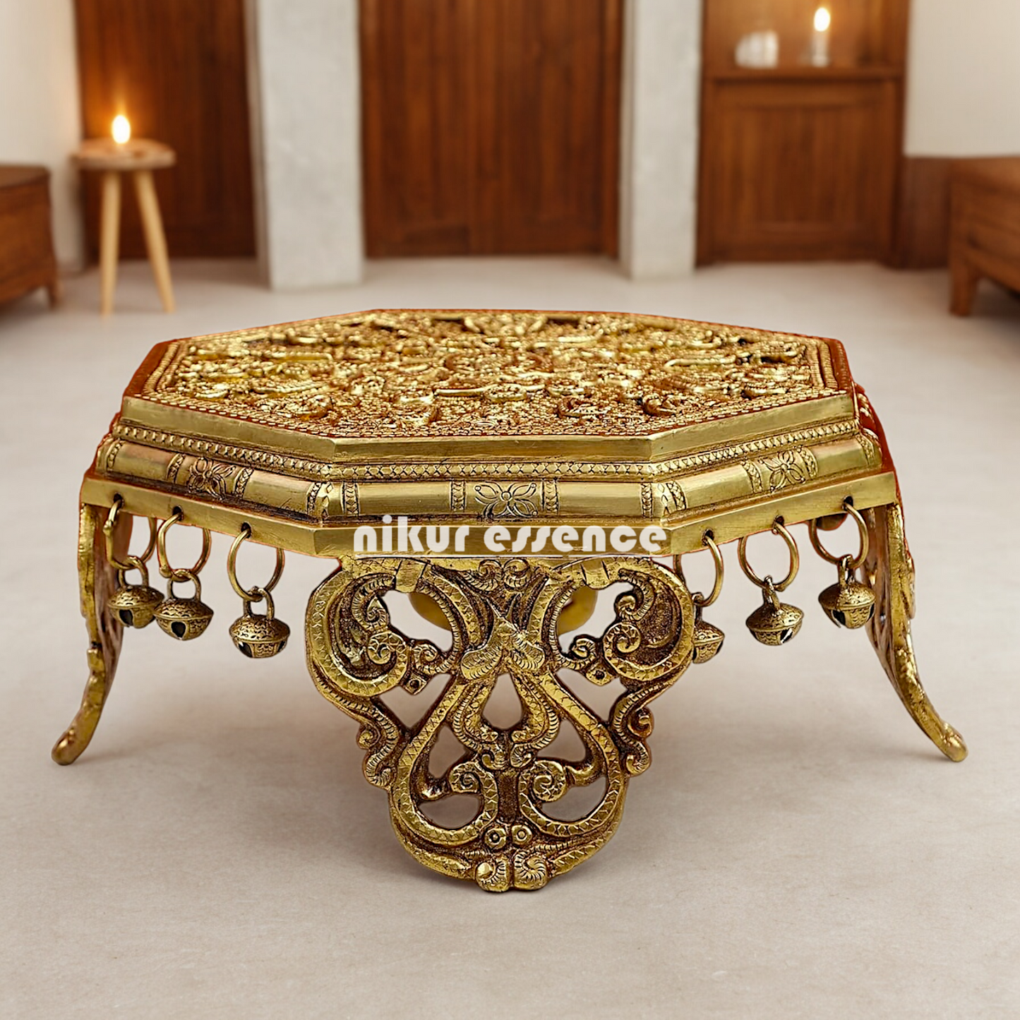 Chowki with Bells ghungroo solid Brass- 10 Inches Nikuressence