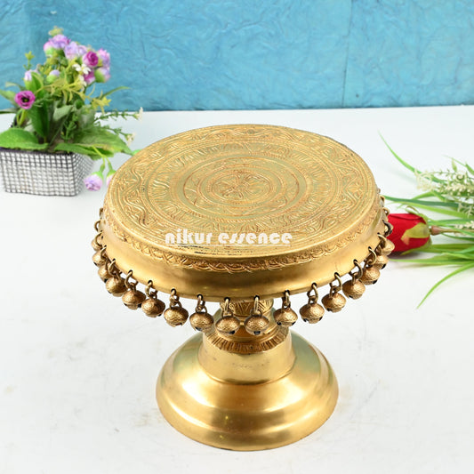 Stool chowki with Bells Ghungroo Solid Brass - 8 Inches Nikuressence