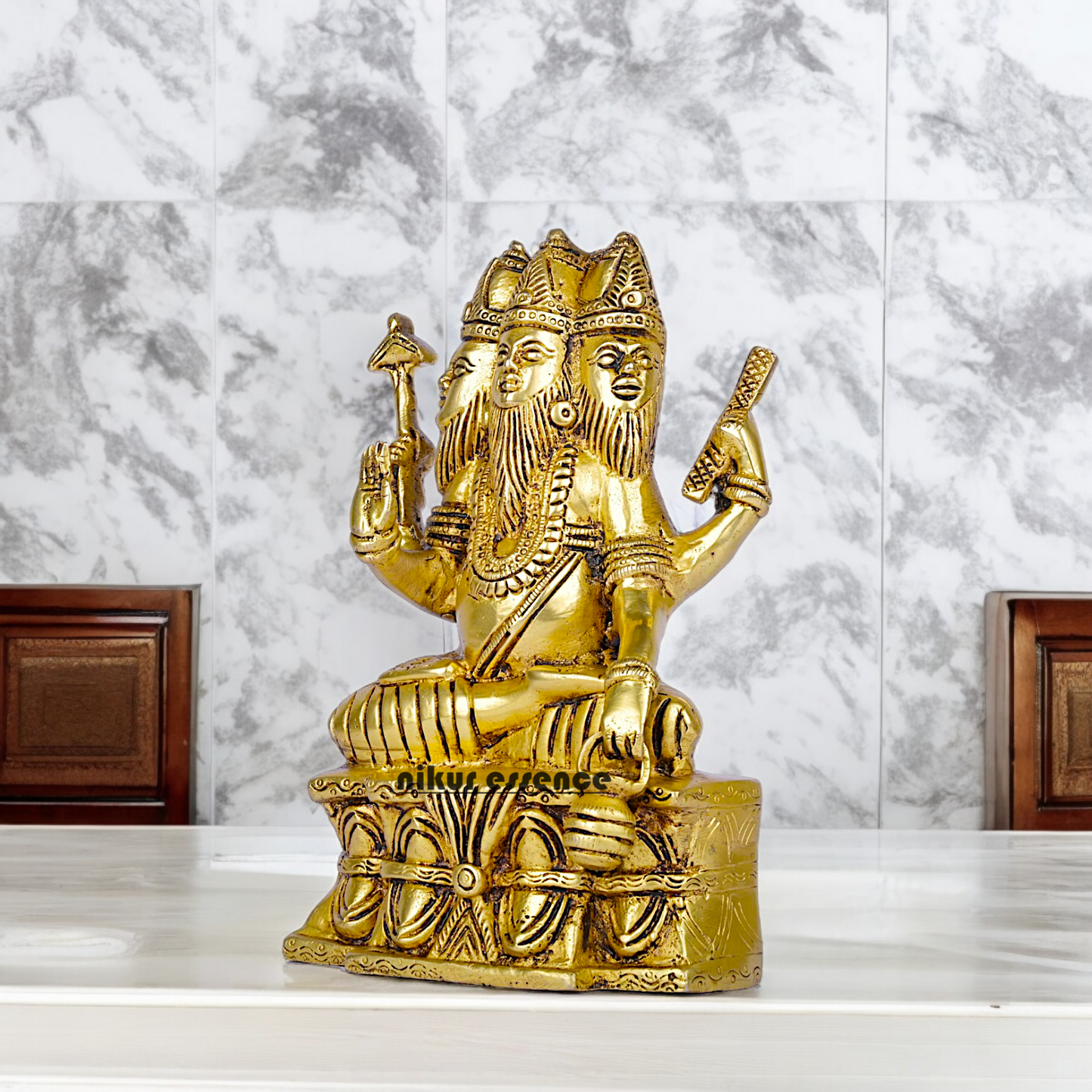 Solid Brass Lord Brahma Sitting Idol - 8 Inches Nikuressence
