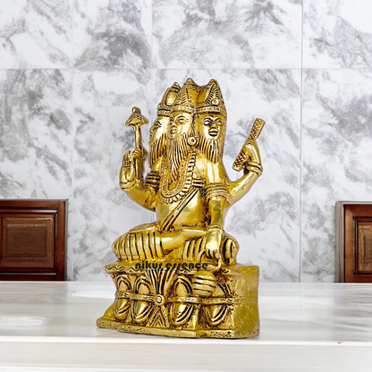 Solid Brass Lord Brahma Sitting Idol - 8 Inches Nikuressence