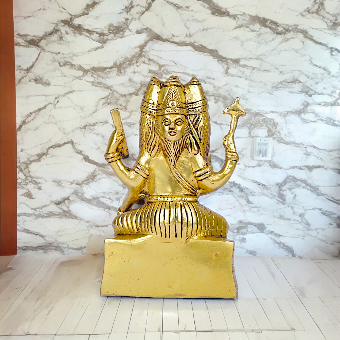 Solid Brass Lord Brahma Sitting Idol - 8 Inches Nikuressence