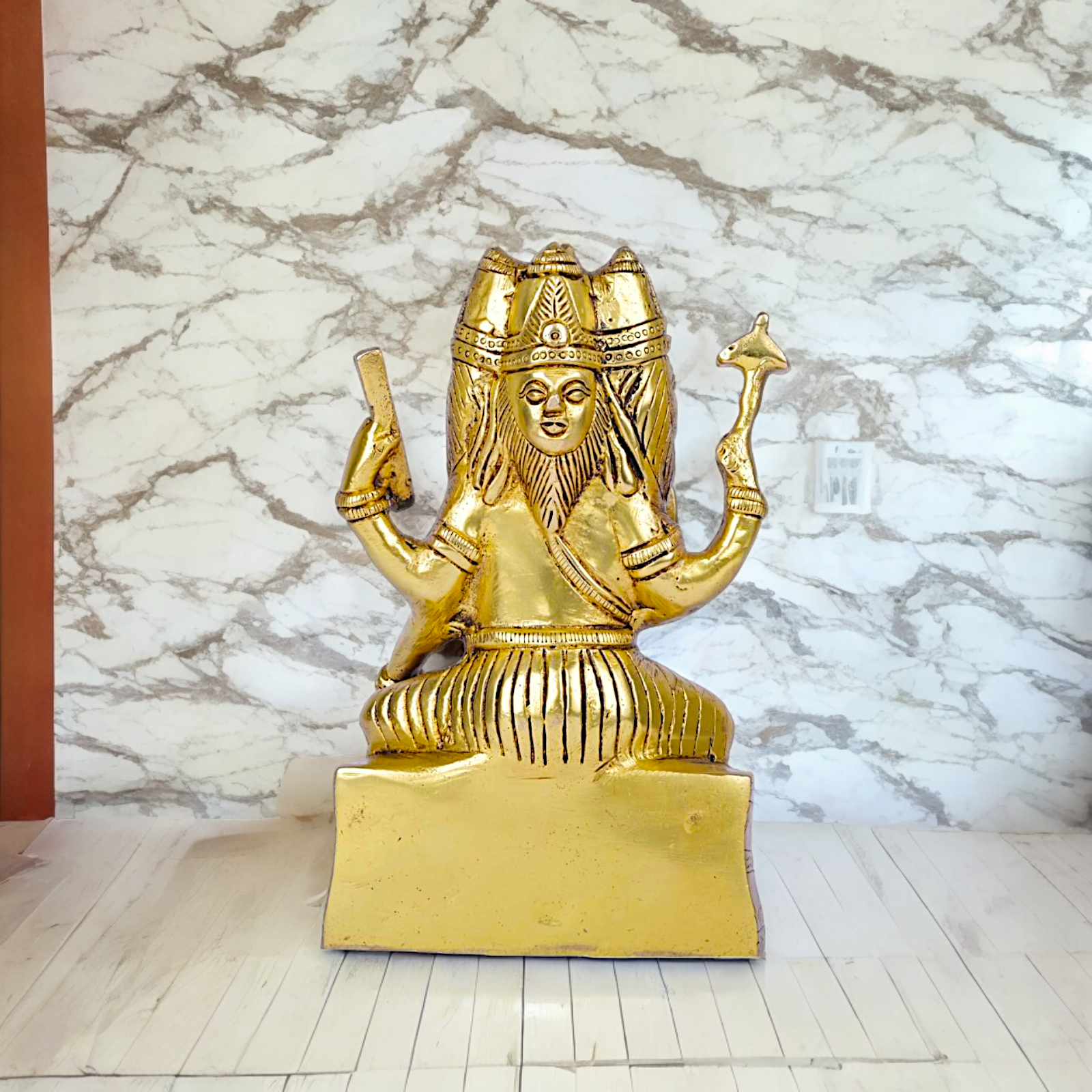 Solid Brass Lord Brahma Sitting Idol - 8 Inches Nikuressence