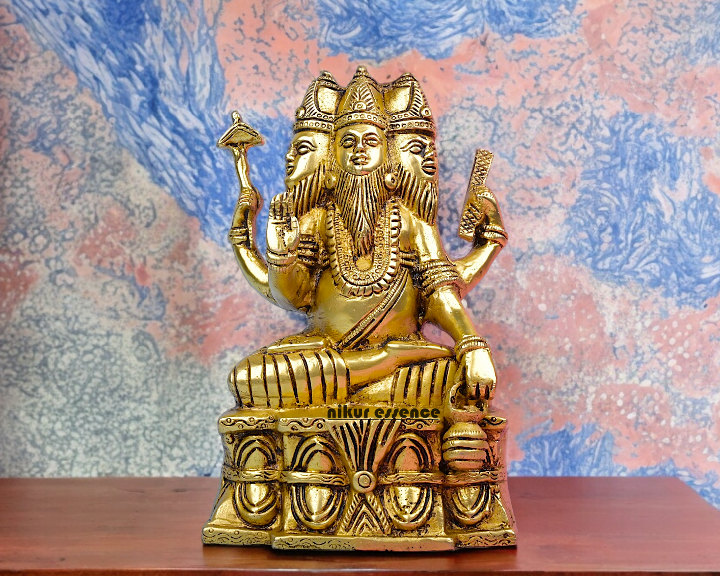 Solid Brass Lord Brahma Sitting Idol - 8 Inches Nikuressence