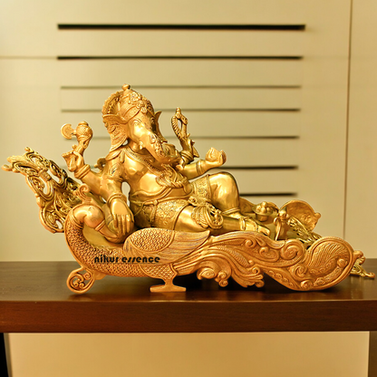Online Pure Brass Ganesh Resting on Peacock bed - 16 inches Nikuressence