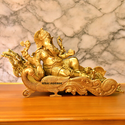 Online Pure Brass Ganesh Resting on Peacock bed - 16 inches Nikuressence