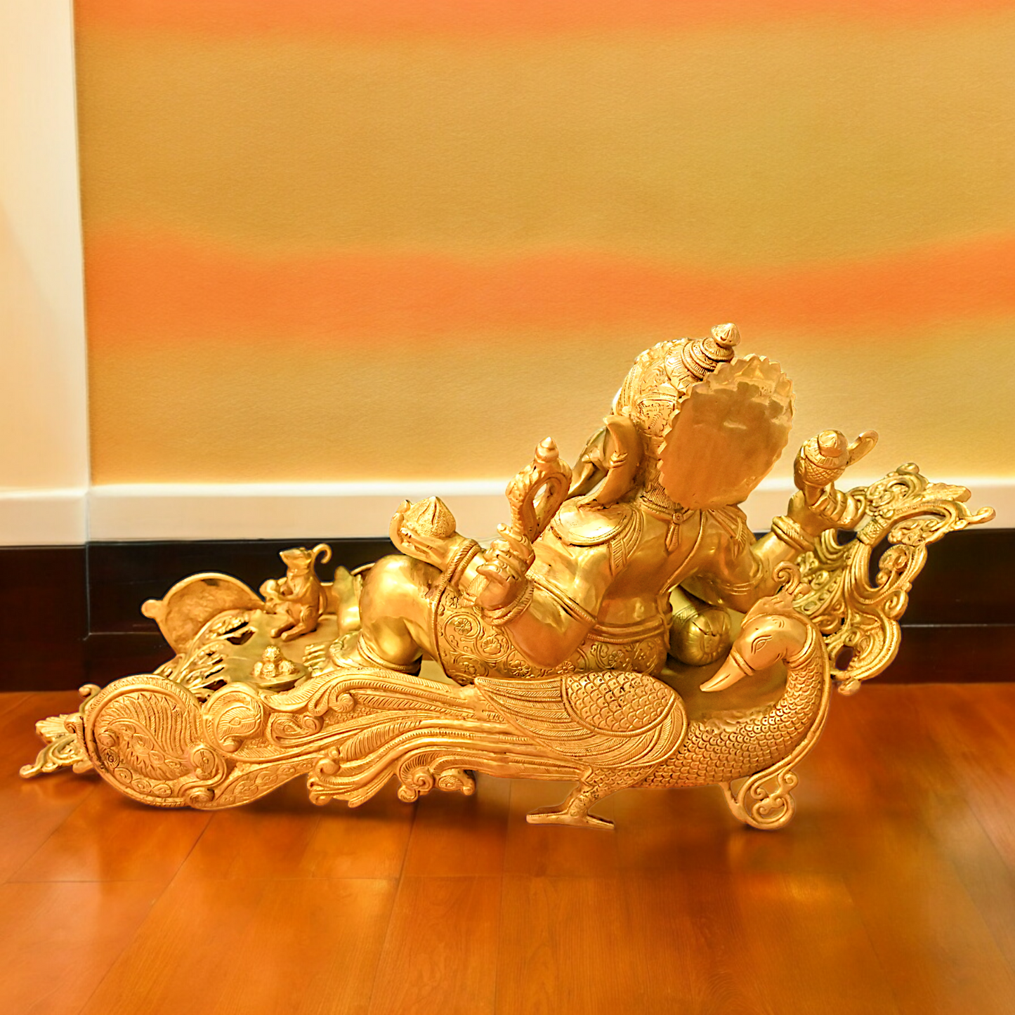 Online Pure Brass Ganesh Resting on Peacock bed - 16 inches Nikuressence