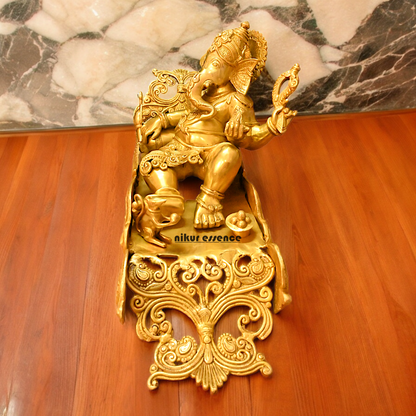 Online Pure Brass Ganesh Resting on Peacock bed - 16 inches Nikuressence
