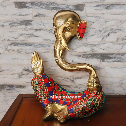 Large Brass Ganesh Vinayaka Sitting Idol with Stone Work - 20.5 cm Nikuressence