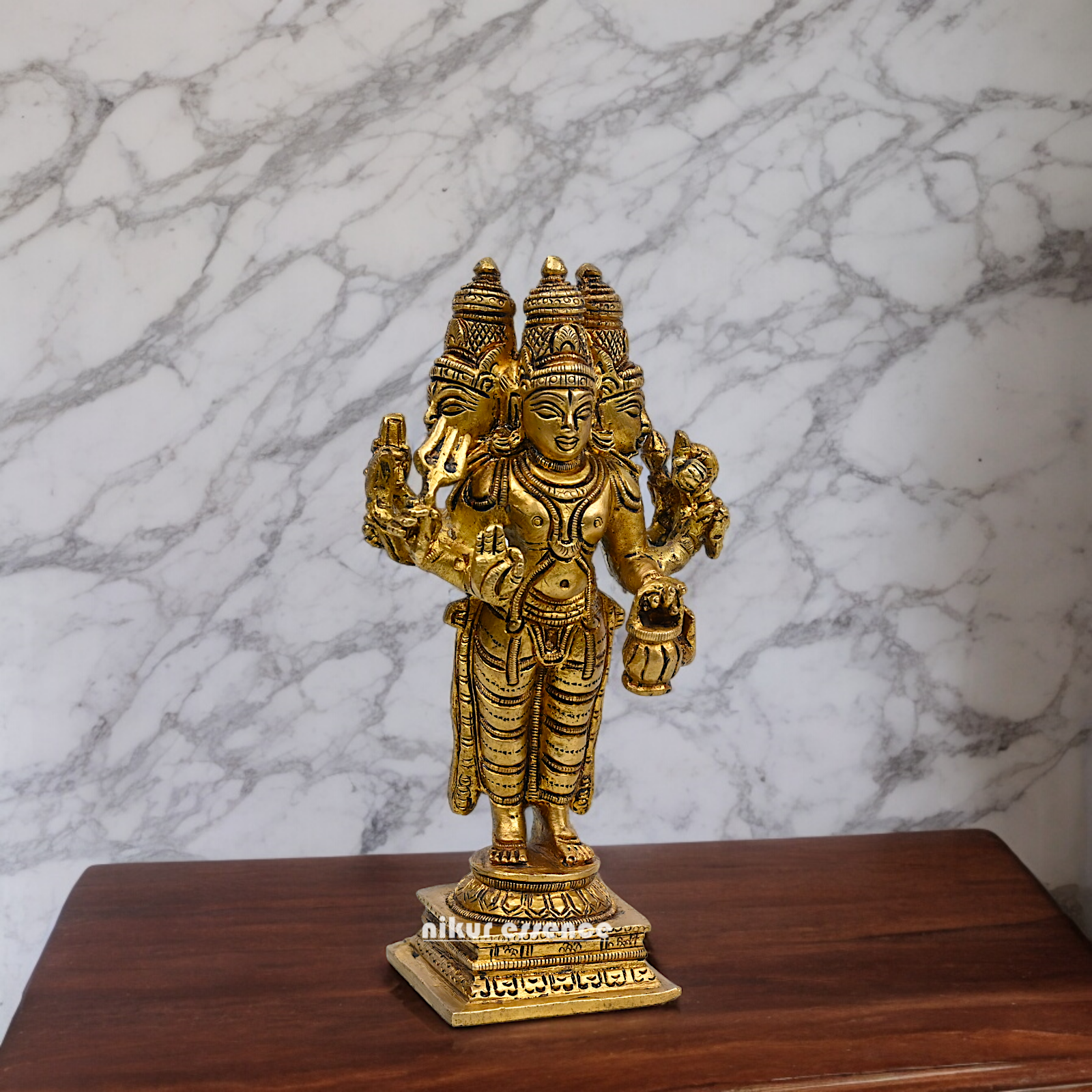 Buy Solid Braas Trideva Brahma Vishnu Mahesh Idol - 16 cm Nikuressence