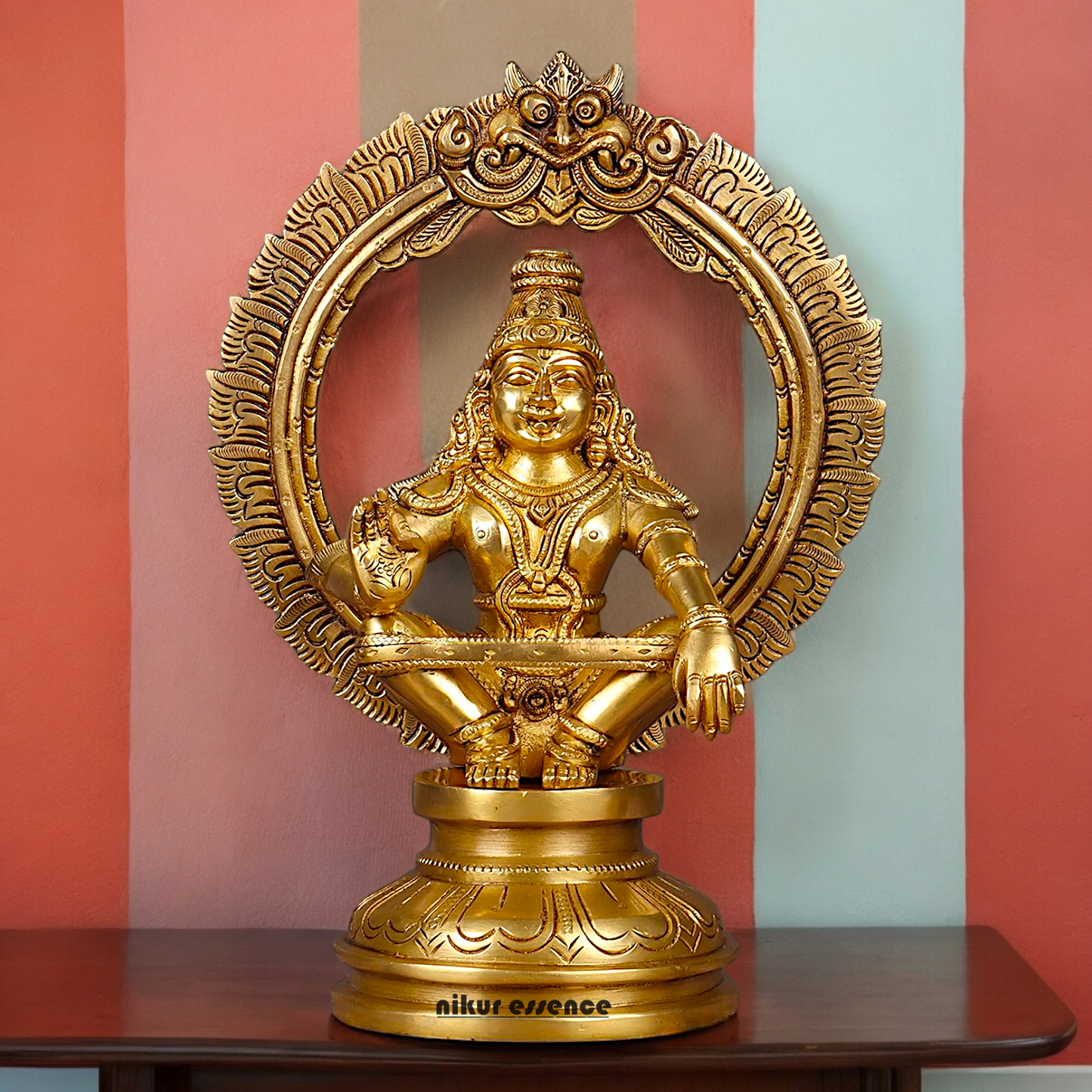 Solid Braas Ayyappa sitting idol - 26.4 cm Nikuressence