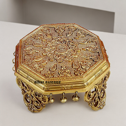 Solid Braas Chowki with Bells Goongru - 11.5 cm Nikuressence